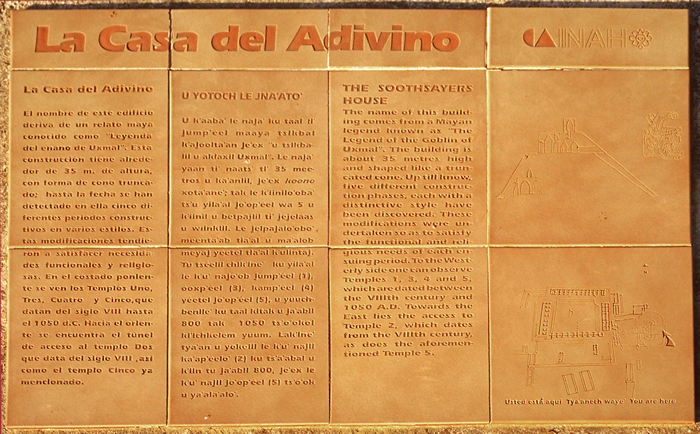 Uxmal Pyramid of Magician official plaque Inah