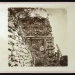 Uxmal- Pyramid of the Magician, north side of Temple IV. Alice Dixon Le Plongeon and unidentified man.1876