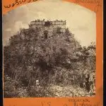 Uxmal- Pyramid of the Magician, west side. Alice Dixon Le Plongeon in foreground. ca.1876