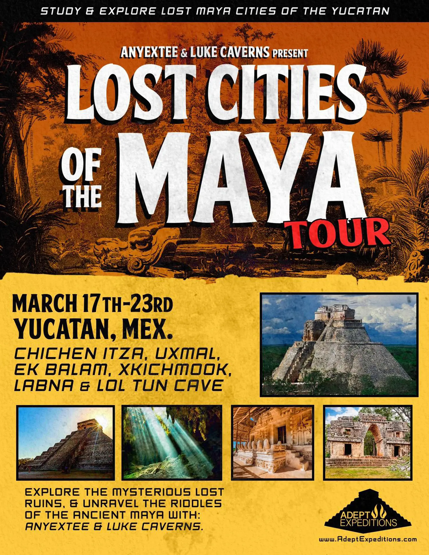 2024 Lost Cities of the Maya tour taking place during equinox at Chichen Itza featuring Anyextee, Luke Caverns