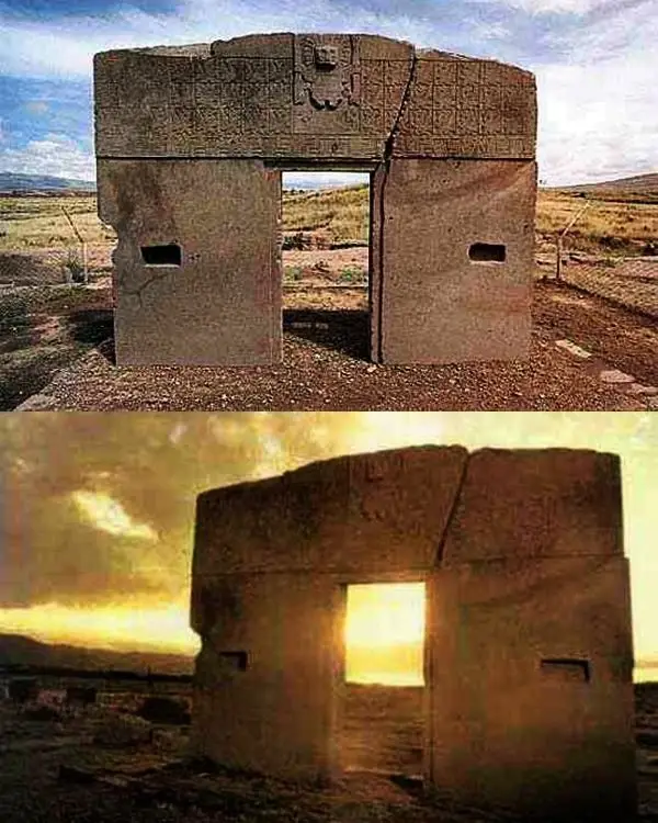 Gate at Tiwanaku with solar alignment, sun is shining