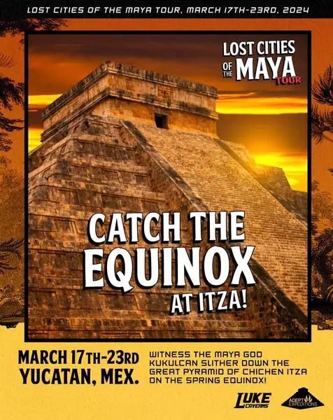 tour flyer with image of kukulan pyramid at chichen itza