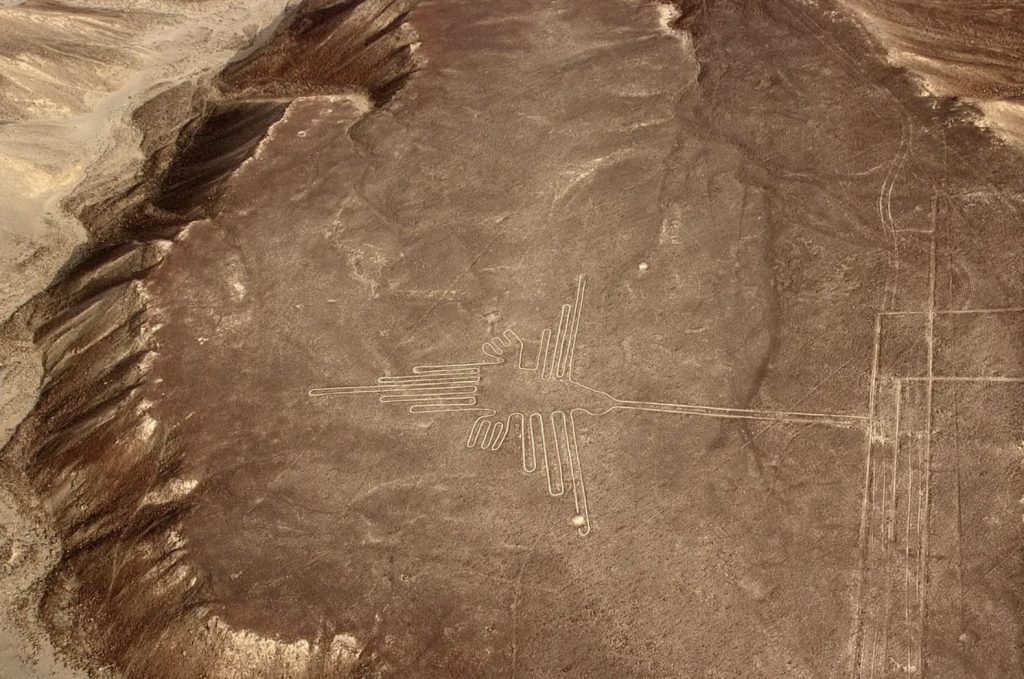 Aerial view of the Nazca Lines in Peru – massive geoglyphs etched into the desert floor